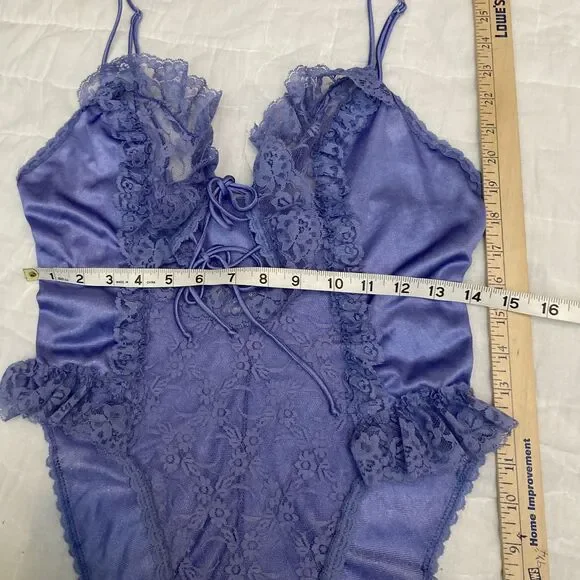 Vintage Lingere Delicates Lavender 80s Teddy Lacy Leotard Nightie Womens M - Picture 2 of 8